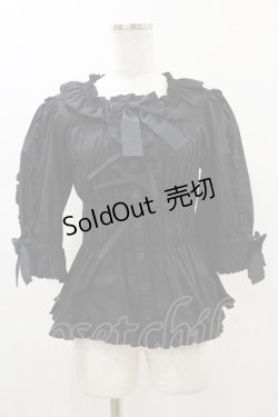 画像1: metamorphose / スクエアあきシャーリング半袖ブラウス サイズ1 ブラック H-26-01-18-032-ME-BL-NS-ZH