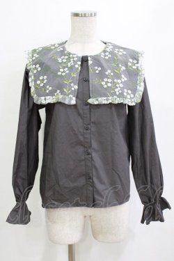 画像1: merry jenny / floralレースカラーブラウス  チャコール H-26-01-19-056-LO-BL-KB-ZH