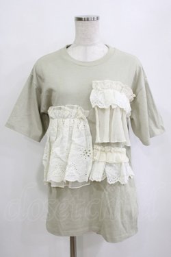 画像1: merry jenny / レースフリルカットソー  ライトカーキ H-26-01-19-062-LO-TO-KB-ZH