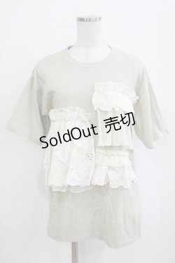 画像1: merry jenny / レースフリルカットソー  ライトカーキ H-26-01-19-062-LO-TO-KB-ZH