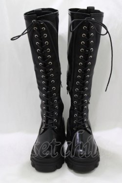 画像1: jouetie / ストレッチレースアップロングブーツ L ブラック H-26-01-19-080-EL-SH-KB-ZH