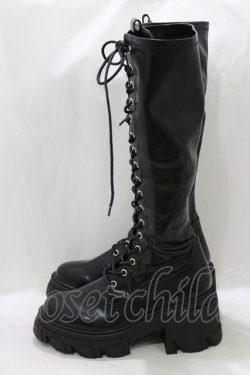画像2: jouetie / ストレッチレースアップロングブーツ L ブラック H-26-01-19-080-EL-SH-KB-ZH