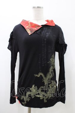 画像1: gouk / サイドギャザーカットソー  ブラック H-26-01-20-1062-GO-TO-KB-ZH