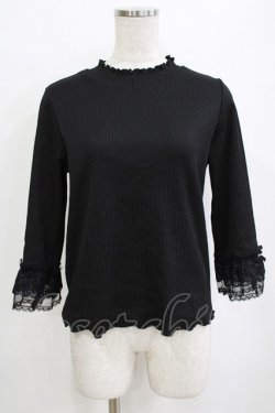 画像1: axes femme / レース重ねデザイン袖プルオーバー Free ブラック H-26-01-20-061-AX-TO-NS-ZH