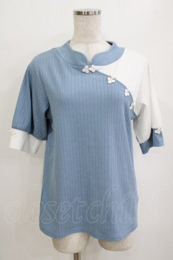 画像1: axes femme / チャイナ釦バイカラープルオーバー Free サックス H-26-01-20-062-AX-TO-NS-ZH