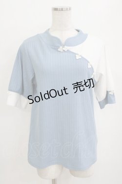 画像1: axes femme / チャイナ釦バイカラープルオーバー Free サックス H-26-01-20-062-AX-TO-NS-ZH