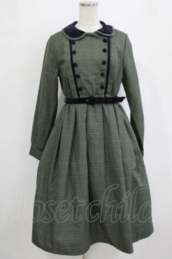 画像1: Fi.n.t / 別珍使いダブル釦チェックワンピース Free GREEN×NV H-26-01-20-016-CA-OP-NS-ZH
