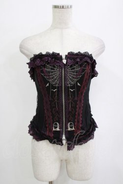 画像1: Ozz oneste / レースフリル刺繍オーバーバストコルセット  黒×紫 H-26-01-21-032-OO-TO-KB-ZH