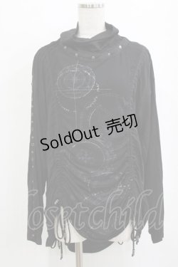 画像1: Ozz conte / ギャザーハイネックカットソー  黒 H-26-01-21-042-OO-TO-KB-ZH