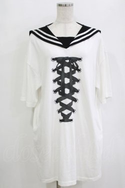 画像1: LISTEN FLAVOR / レースアップリボンセーラーワンピース  ホワイト H-26-01-21-044-PU-OP-KB-ZH