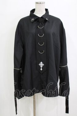 画像1: Amilige / クロスロゴプリント袖リングシャツ＆リングクロス刺繍ネクタイ  ブラック H-26-01-21-047-PU-BL-KB-ZH