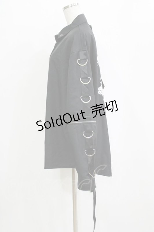 画像2: Amilige / クロスロゴプリント袖リングシャツ＆リングクロス刺繍ネクタイ  ブラック H-26-01-21-047-PU-BL-KB-ZH (2)