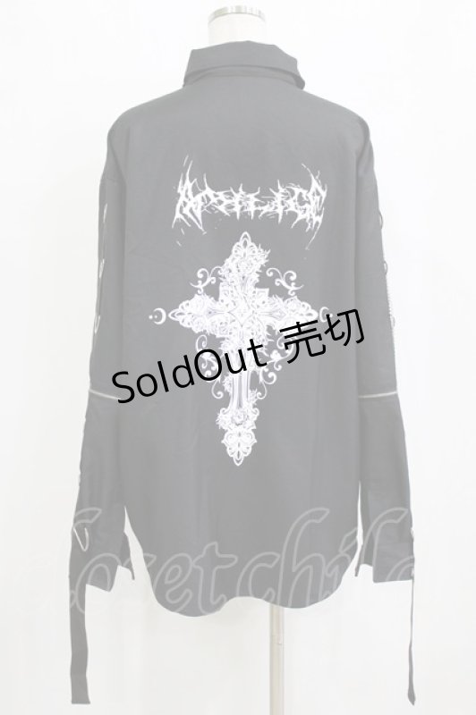 画像3: Amilige / クロスロゴプリント袖リングシャツ＆リングクロス刺繍ネクタイ  ブラック H-26-01-21-047-PU-BL-KB-ZH (3)