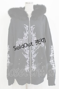 画像1: Amilige / ファー付きAmiligeラインストーンパーカー  ブラック H-26-01-21-048-PU-TO-KB-ZH