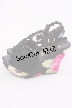 画像2: JESUS DIAMANTE / 新シシリアウエッジプリンセス S JAPONローズ柄ブラック H-26-01-21-1025-JE-SH-NS-ZH