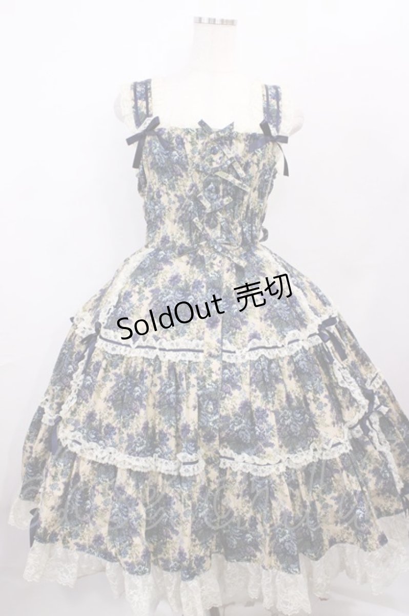 画像1: metamorphose / ゴブランプリントシャーリングティアードリボンジャンパースカート Free ブルー H-26-01-21-1035-ME-OP-NS-ZH (1)