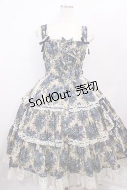 画像1: metamorphose / ゴブランプリントシャーリングティアードリボンジャンパースカート Free ブルー H-26-01-21-1035-ME-OP-NS-ZH