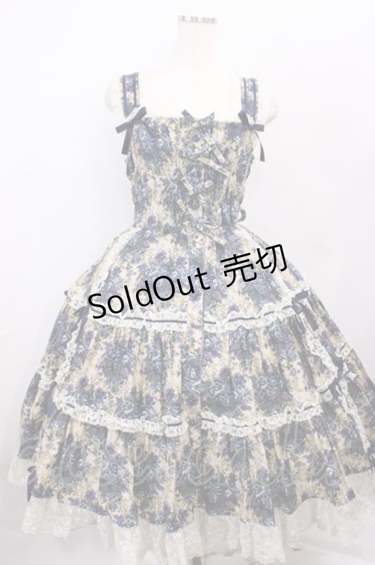 画像1: metamorphose / ゴブランプリントシャーリングティアードリボンジャンパースカート Free ブルー H-26-01-21-1035-ME-OP-NS-ZH (1)