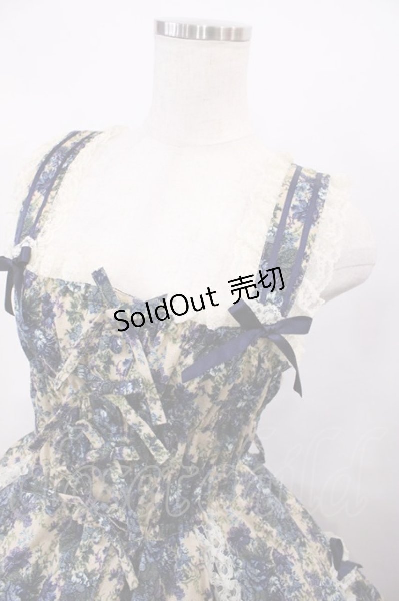画像4: metamorphose / ゴブランプリントシャーリングティアードリボンジャンパースカート Free ブルー H-26-01-21-1035-ME-OP-NS-ZH (4)