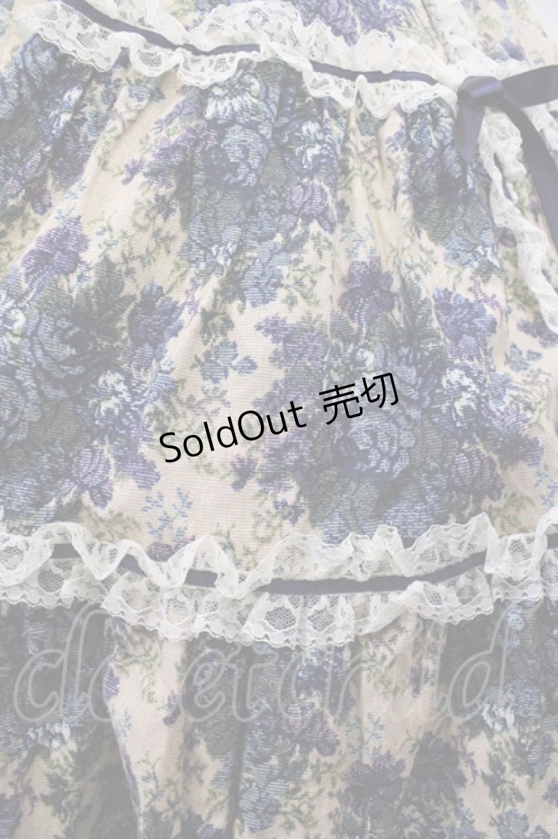 画像5: metamorphose / ゴブランプリントシャーリングティアードリボンジャンパースカート Free ブルー H-26-01-21-1035-ME-OP-NS-ZH (5)