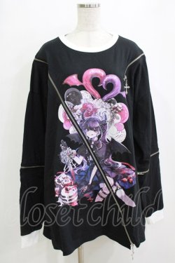 画像1: Amilige / 檀上大空コラボイラスト肩ZIPロングTシャツ「I'm a devil now!」  ブラック H-26-01-21-055-PU-TO-KB-ZH