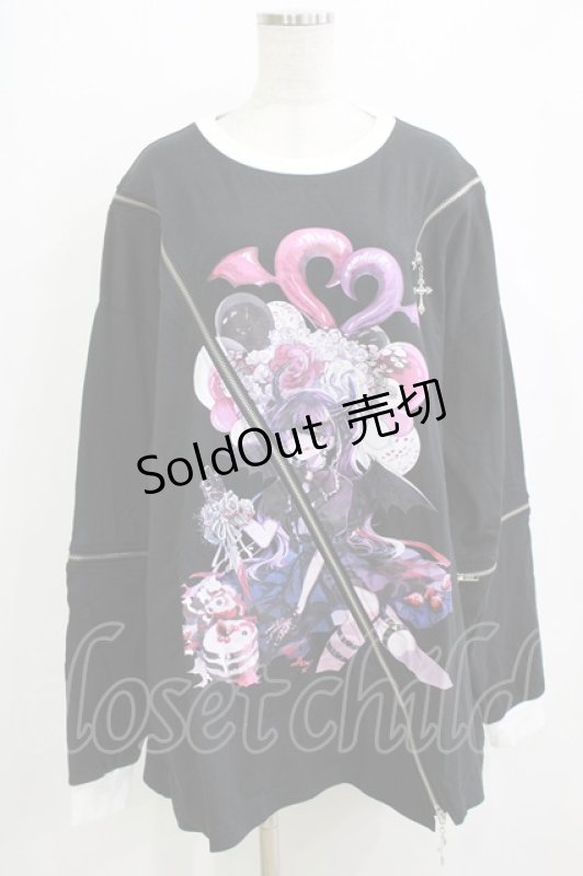 画像1: Amilige / 檀上大空コラボイラスト肩ZIPロングTシャツ「I'm a devil now!」  ブラック H-26-01-21-055-PU-TO-KB-ZH (1)