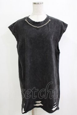 画像1: HELL CAT PUNKS / チェーン付ダメージカットソー  グレー H-26-01-21-061-PU-TO-KB-ZH