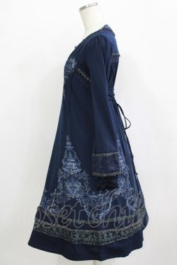 画像2: Ozz oneste / レース切替プリントワンピース  ネイビー H-26-01-21-016-OO-OP-KB-ZH