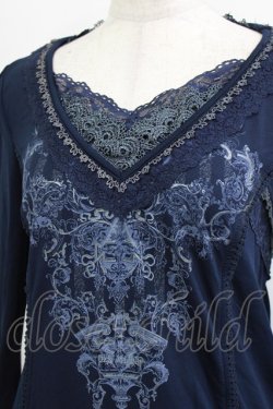 画像4: Ozz oneste / レース切替プリントワンピース  ネイビー H-26-01-21-016-OO-OP-KB-ZH