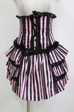 画像1: Blacklist / ストライプコルセット＆スカート  ブラック×ピンク H-26-01-21-018-PU-SK-KB-ZH