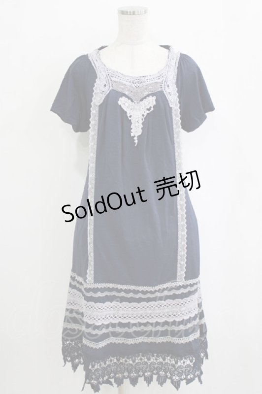 画像1: OZZ ANGELO / レースパフワンピース  ネイビー H-26-01-21-019-OO-OP-KB-ZH (1)