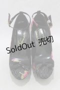 JESUS DIAMANTE / ロココLadyワンリボンパンプス S BBローズ柄黒ピンク H-26-01-22-1075-JE-SH-NS-ZH
