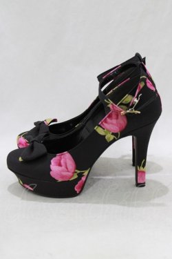 画像2: JESUS DIAMANTE / ロココLadyワンリボンパンプス S BBローズ柄黒ピンク H-26-01-22-1075-JE-SH-NS-ZH