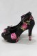 画像2: JESUS DIAMANTE / ロココLadyワンリボンパンプス S BBローズ柄黒ピンク H-26-01-22-1075-JE-SH-NS-ZH (2)