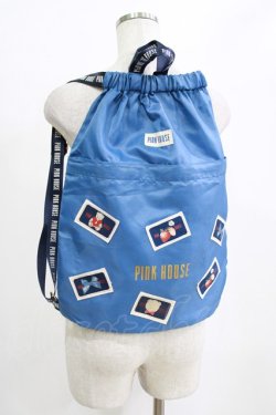 画像1: PINK HOUSE / ロゴテープ使い巾着リュック  ブルー H-26-01-22-1080-LO-BG-NS-ZH