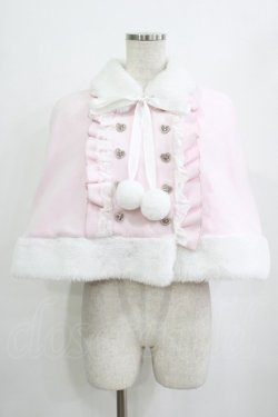 画像1: DearMyLove / ファーポンポンハートビジューリボンケープコート M~L ピンク H-26-01-23-027-EL-JA-NS-ZH