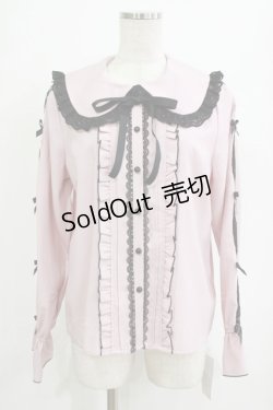 画像1: DearMyLove / レースちら見せ袖の丸襟リボンブラウス L ピンク H-26-01-23-035-EL-BL-NS-ZH