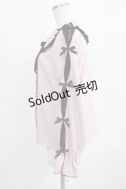 画像2: DearMyLove / レースちら見せ袖の丸襟リボンブラウス L ピンク H-26-01-23-035-EL-BL-NS-ZH