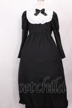 画像1: majoretty / ストライプロングワンピース L ブラック H-26-01-23-1010-LO-OP-NS-ZH