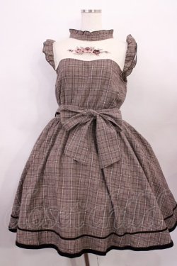 画像1: axes femme POETIQUE / バラ刺繍入りチェックワンピース M ブラウン H-26-01-23-1016-AX-OP-NS-ZH