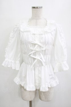 画像1: metamorphose / スクエアあきフリルブラウス（5分袖） サイズ1 オフ H-26-01-23-080-ME-BL-NS-ZH