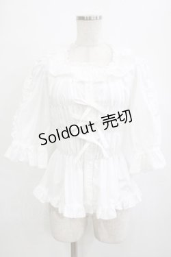 画像1: metamorphose / スクエアあきフリルブラウス（5分袖） サイズ1 オフ H-26-01-23-080-ME-BL-NS-ZH