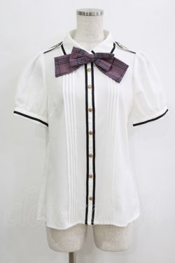 画像1: Amavel / Romantique Emblemチェックリボン&ネクタイブラウス Free オフ/パープル H-26-01-23-082-CA-BL-NS-ZH