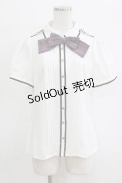 画像1: Amavel / Romantique Emblemチェックリボン&ネクタイブラウス Free オフ/パープル H-26-01-23-082-CA-BL-NS-ZH