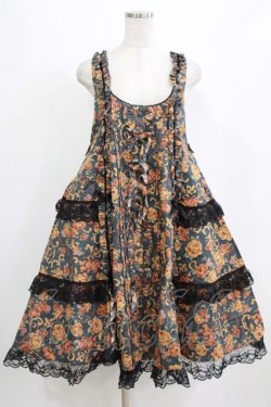 画像1: metamorphose / ゴブラン風くまちゃんフロントボタンリボンジャンパースカート サイズ1 ブラック H-26-01-23-012-ME-OP-NS-ZH