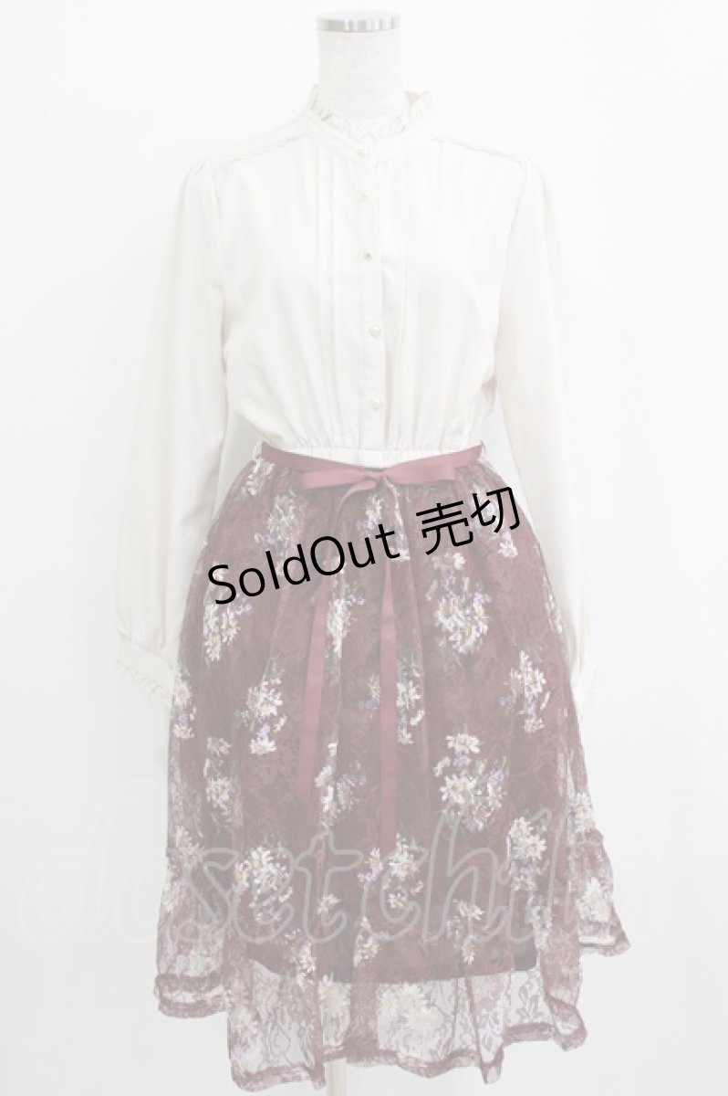 画像1: axes femme / マーガレット柄ハイネックワンピース M ワイン H-26-01-24-033-AX-OP-NS-ZH (1)