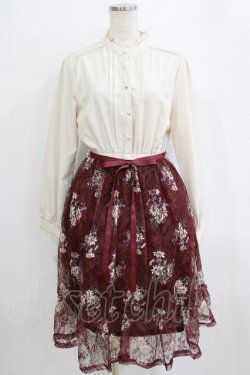 画像1: axes femme / マーガレット柄ハイネックワンピース M ワイン H-26-01-24-033-AX-OP-NS-ZH