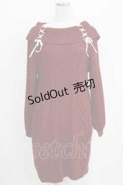 画像1: axes femme / Ｗ編み上げニットチュニック Free ワイン H-26-01-24-044-AX-OP-NS-ZH