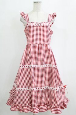 画像1: Cherirulu Chocola / ギンガムチェックジャンパースカート L レッド H-26-01-24-013-GO-OP-NS-ZH