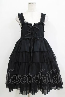 画像1: metamorphose / ハイウエスト4段フリルジャンパースカート (ドットチュール) Free ブラック H-26-01-24-020-ME-OP-NS-ZH